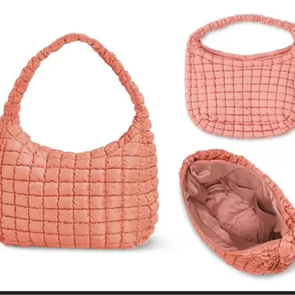 Quilted Soft Hobo Bag in Coral Pink